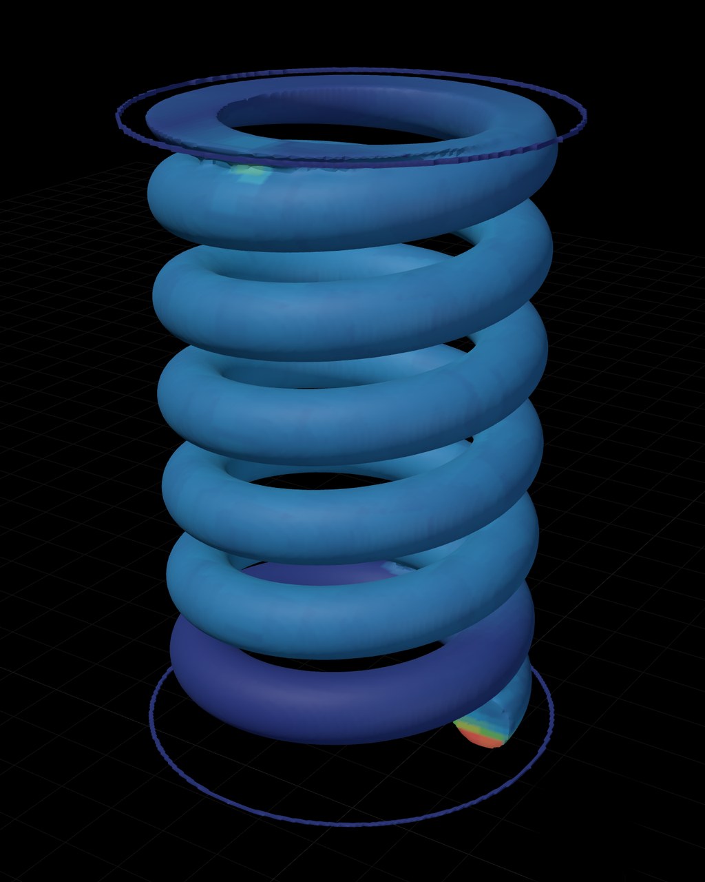 The simulation: stress in the spring at the working load